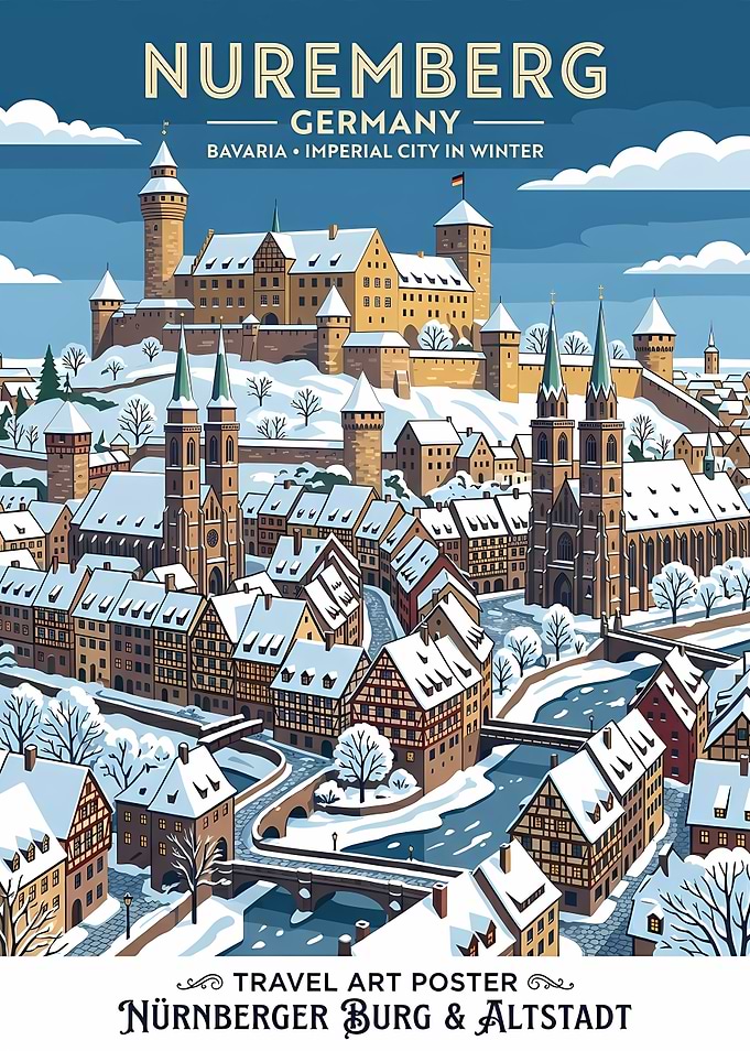 Nuremberg Germany Winter Travel Poster