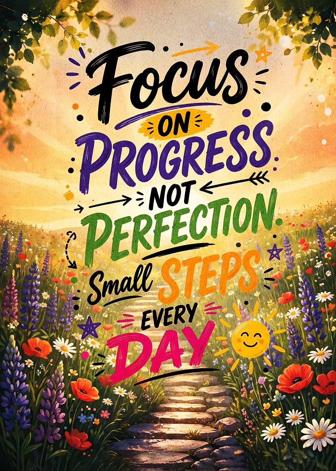 Focus on Progress Inspirational Quote Poster