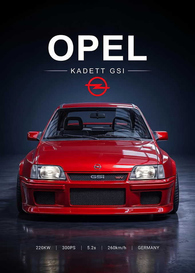 red sleek Opel Kadett GSI car Poster