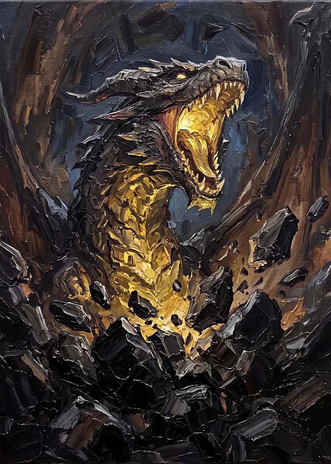 Oil Painting of Roaring Dragon