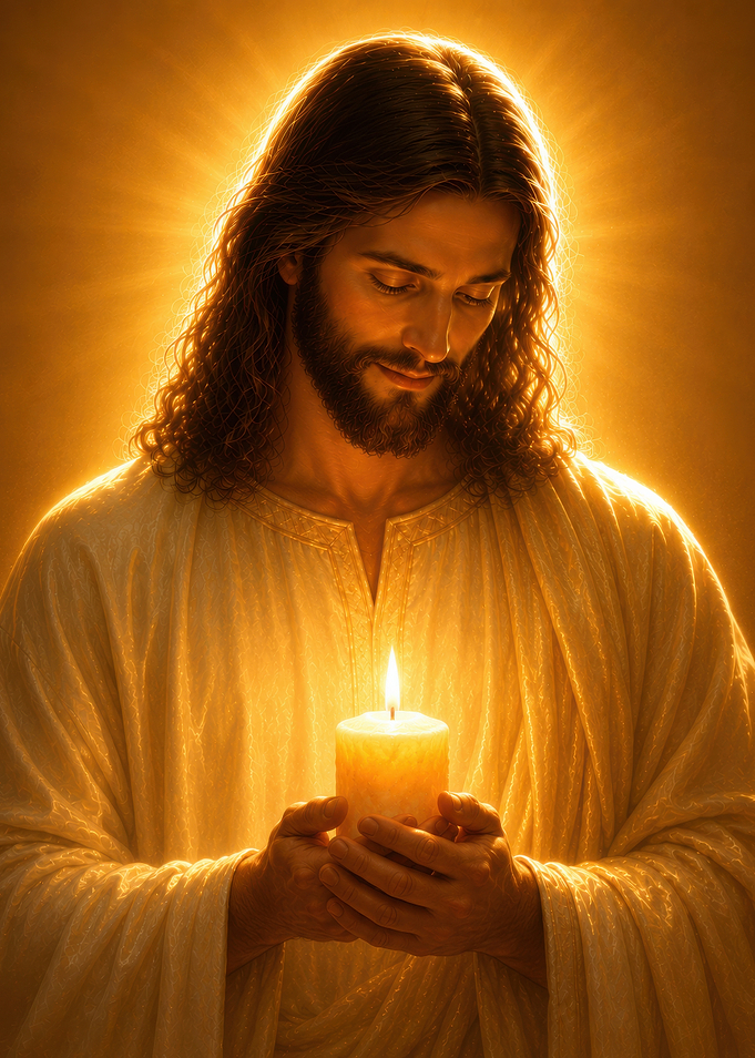Jesus Holding a Glowing Candle