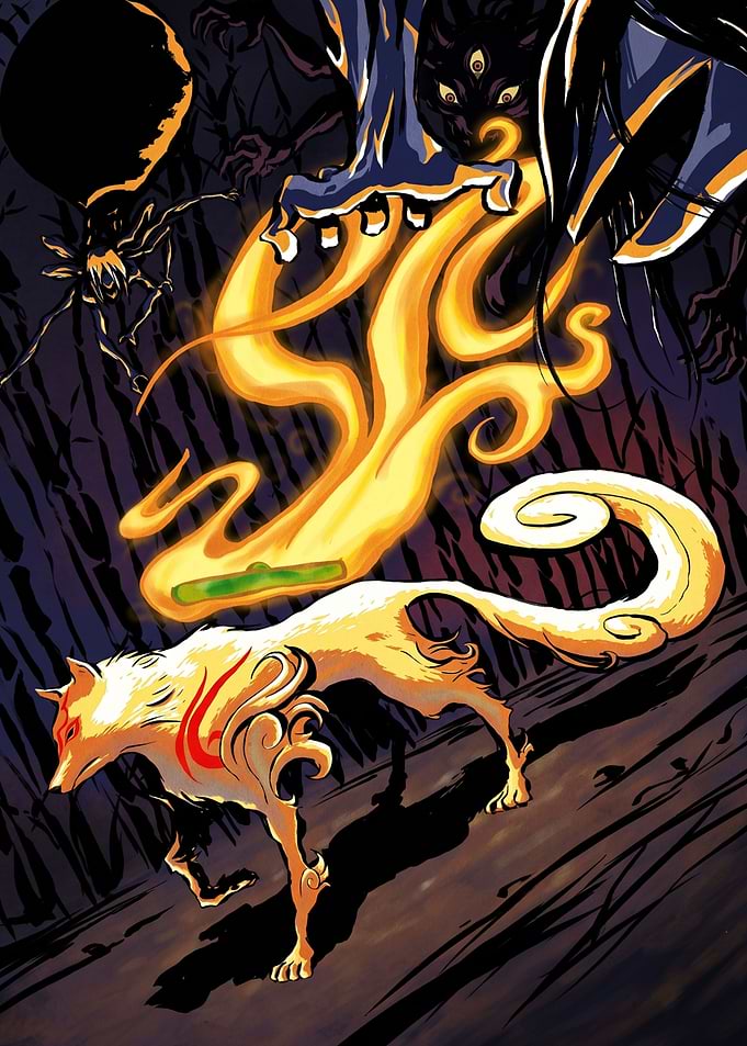 Okami Amaterasu Facing Dark Spirits
