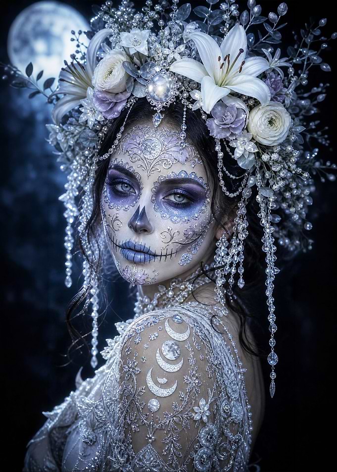 Ethereal Sugar Skull Moon Goddess