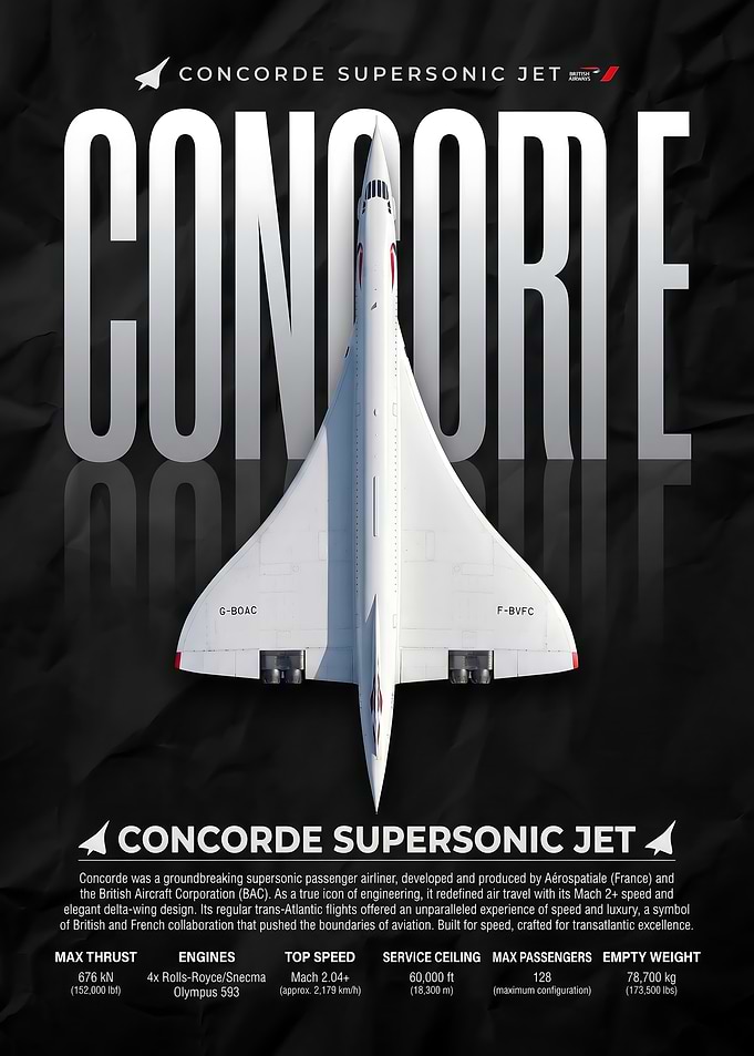 sleek Concorde Supersonic Jet Technical Poster