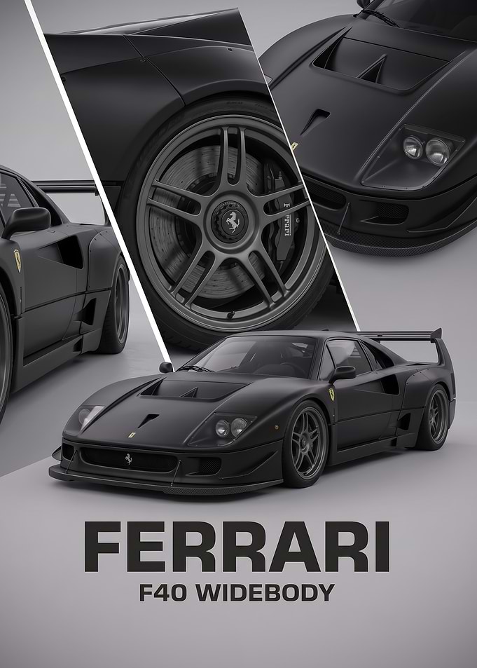 art Black Ferrari F40 race car Poster