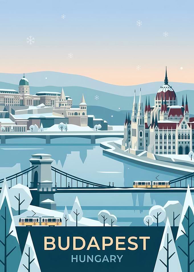 Budapest Winter Travel Poster