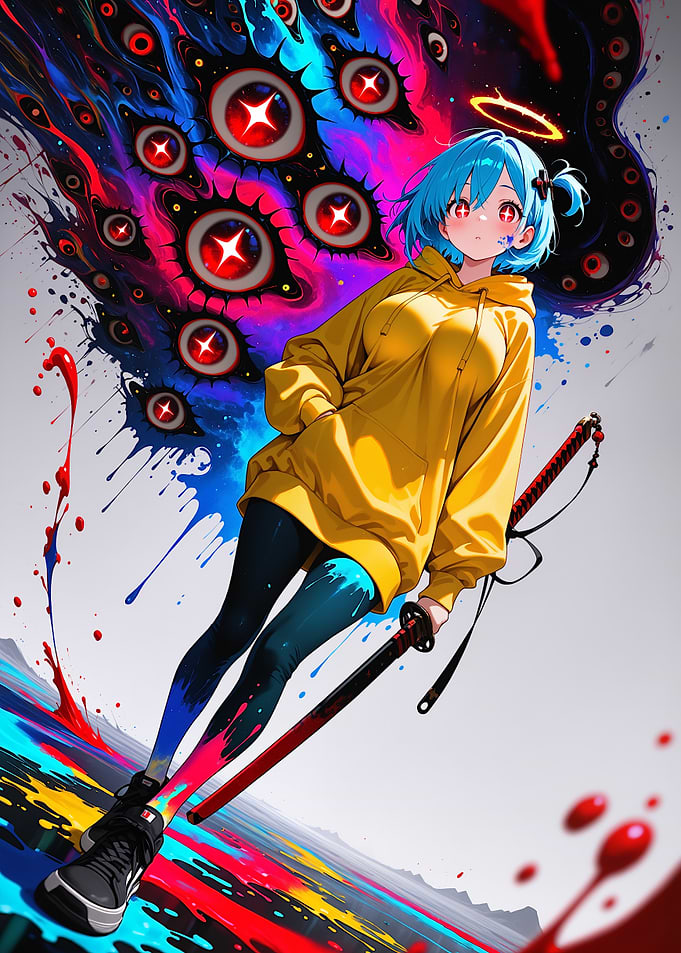 Anime Girl with Katana and Eyes