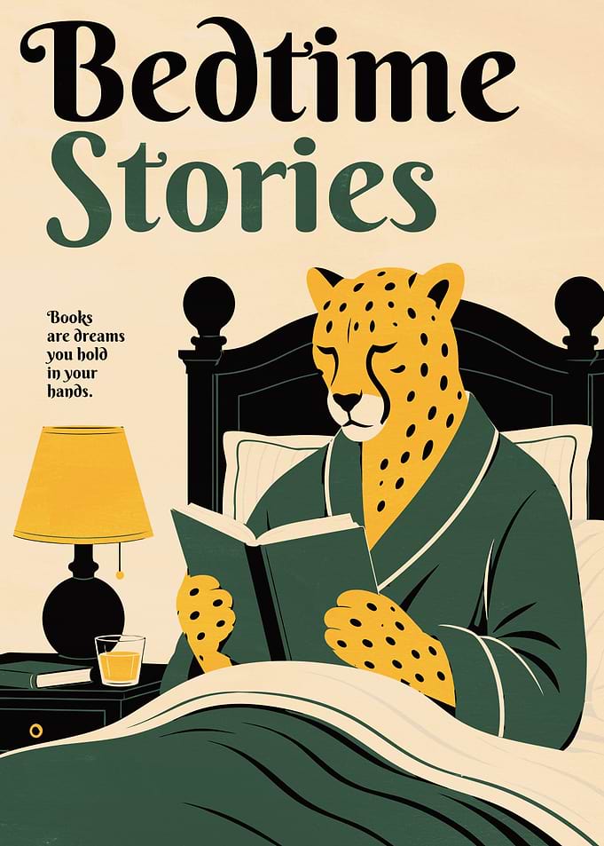 Cheetah Reading Bedtime Stories Poster