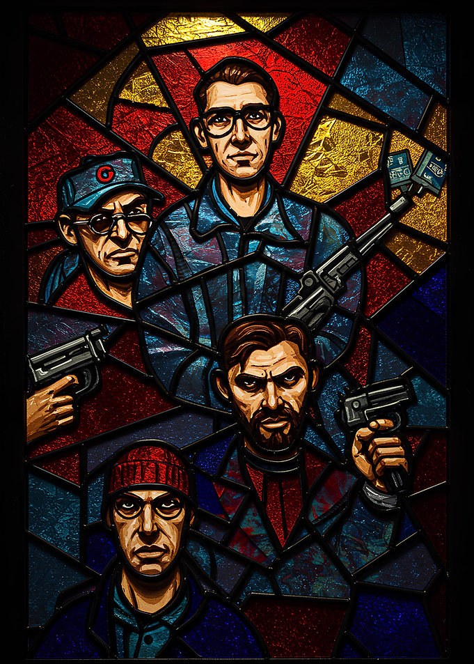Stained Glass Style Crime Drama Art