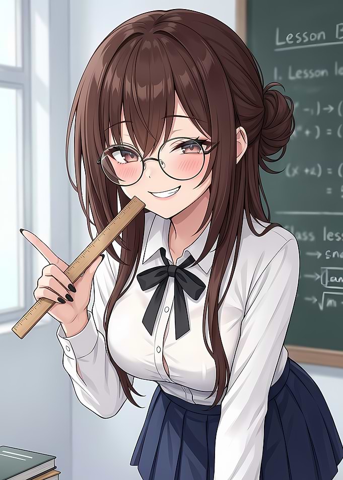 Anime Teacher with Ruler