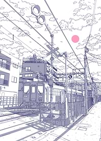Anime Style Train Crossing Scene