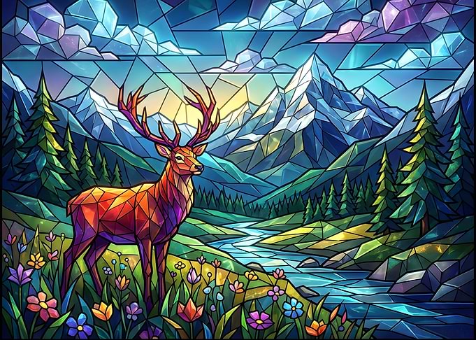 Deer in a Stained-Glass Paradise: Majestic European Landscape