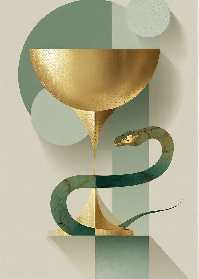 Golden Chalice and Serpent Art