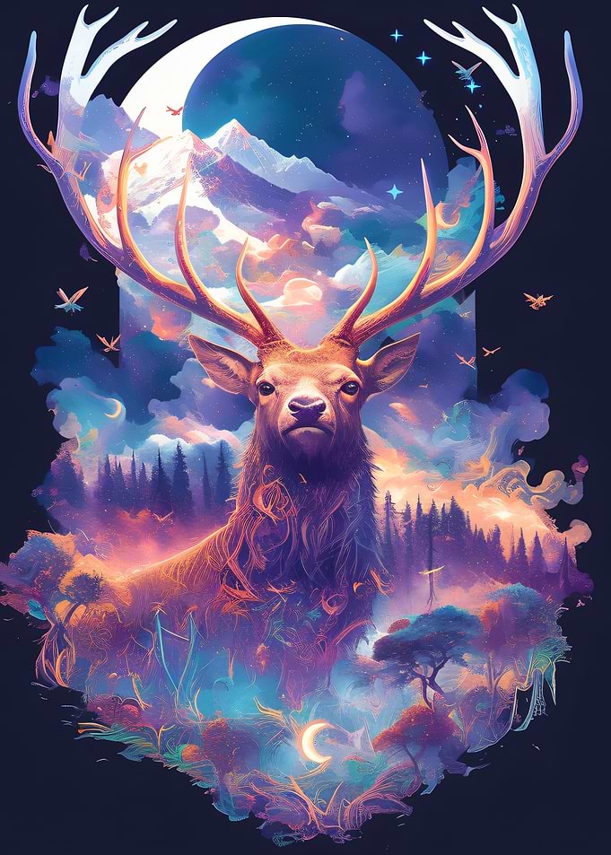 Majestic Cosmic Deer Fantasy Art