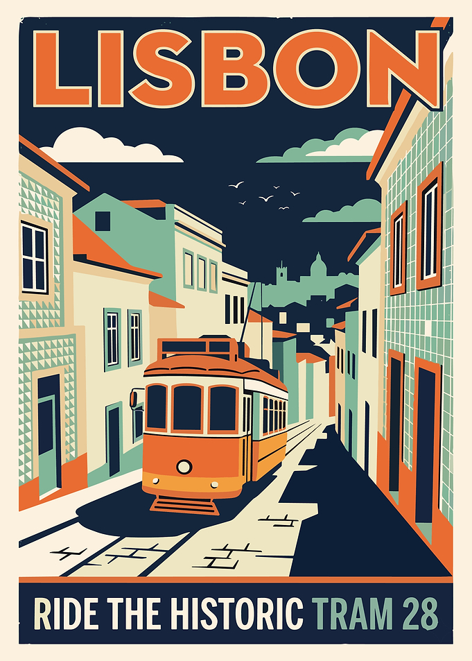 Lisbon Tram 28 Vintage Travel Poster | Portugal Street Wall Art Print