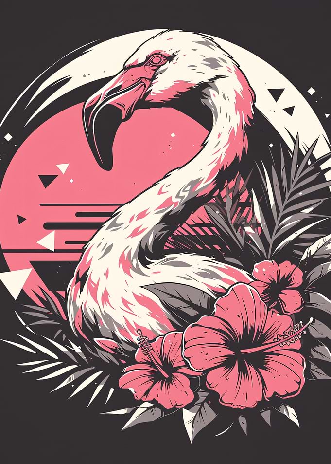 Tropical Flamingo and Hibiscus Illustration