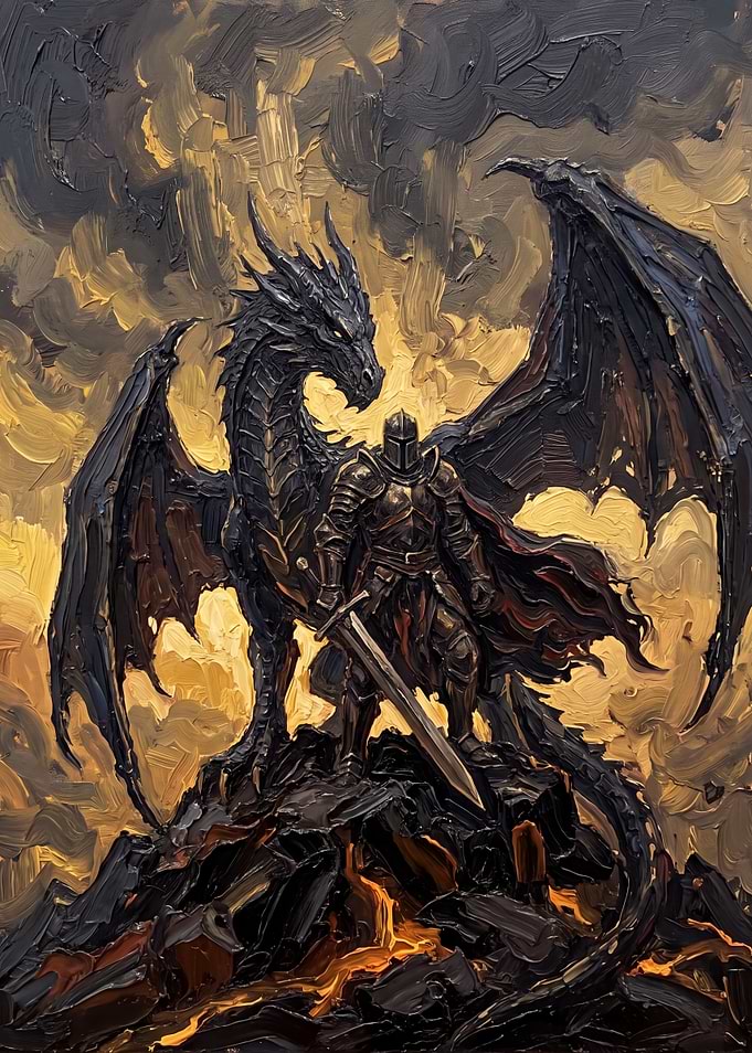 Knight and Dragon Oil Painting