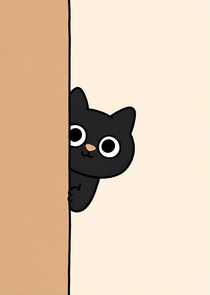 Cute Peeking Black Cat Illustration