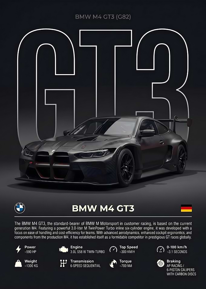 BMW M4 GT3 Technical Spec Poster