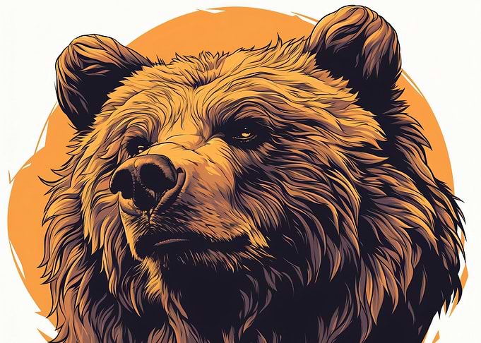 Majestic Grizzly Bear Portrait Illustration