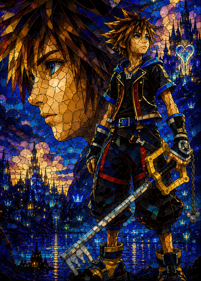 Sora Stained Glass Kingdom Hearts Art