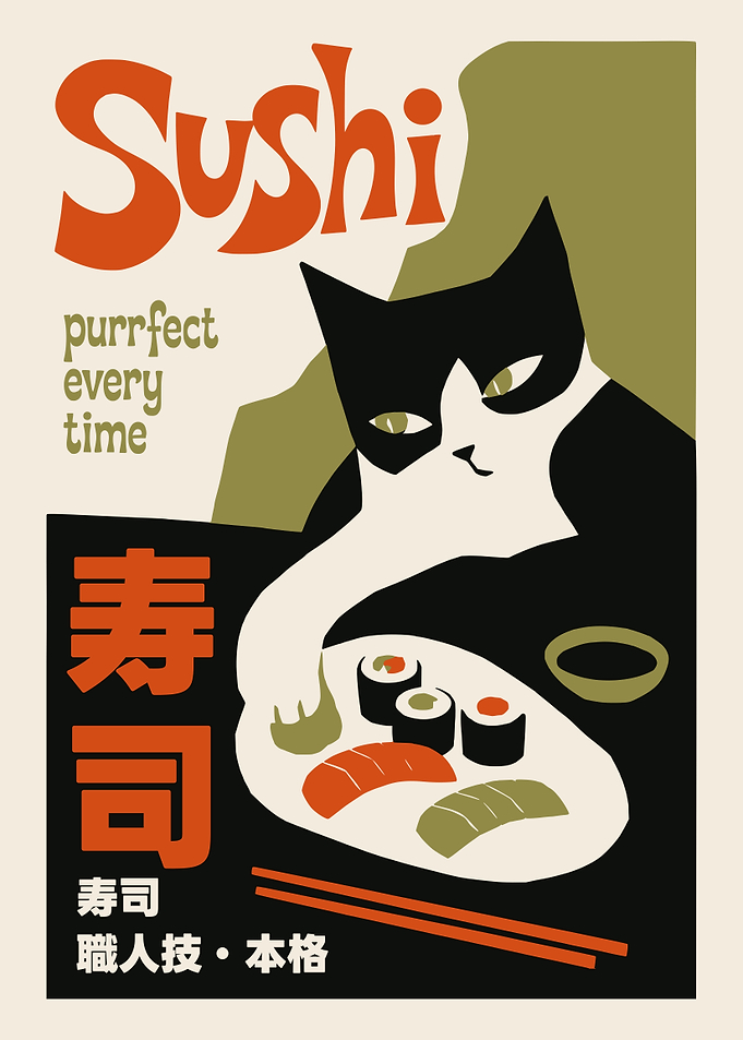 Vintage Style Sushi Cat Poster