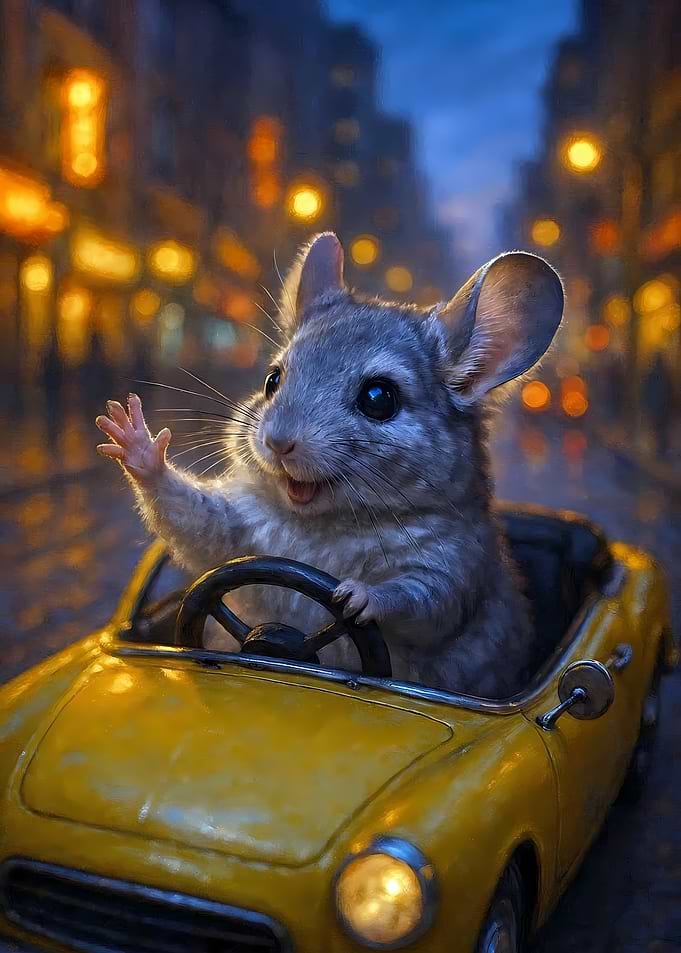 Cute Chinchilla Driving a Yellow Car