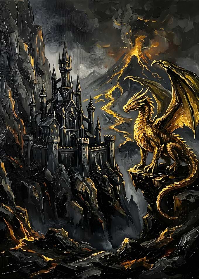Golden Dragon Guarding Dark Castle