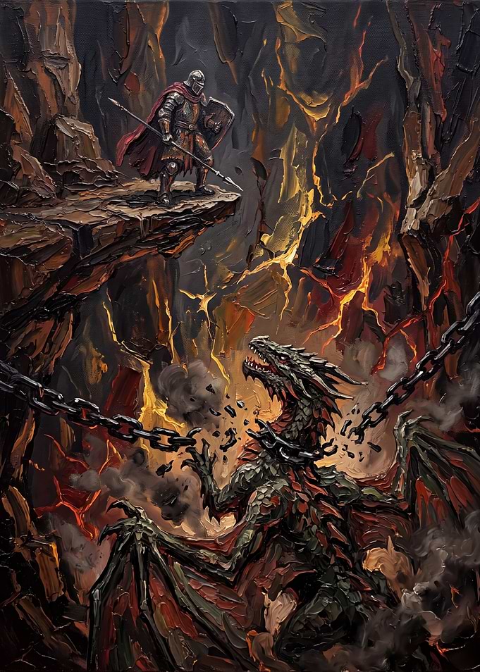 Knight Confronting a Chained Dragon