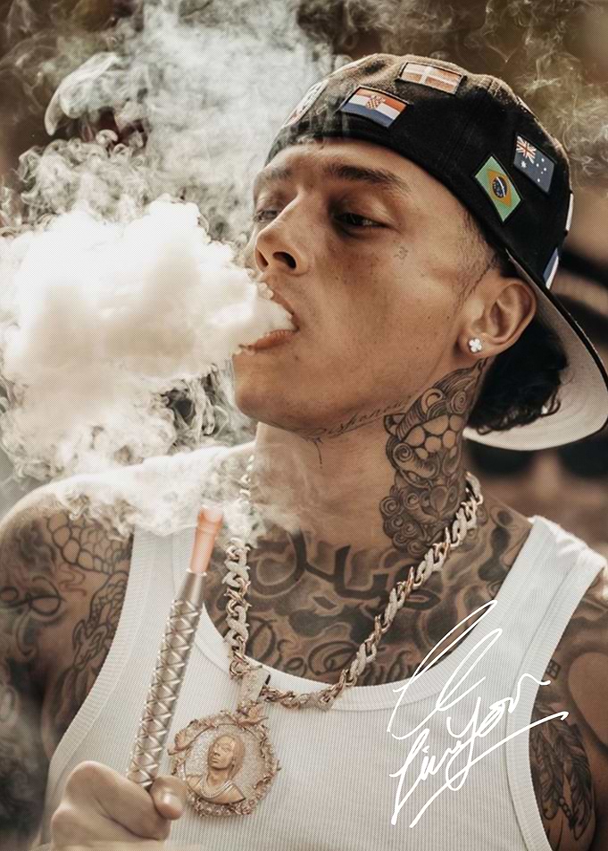 Tattooed Man Smoking Hookah