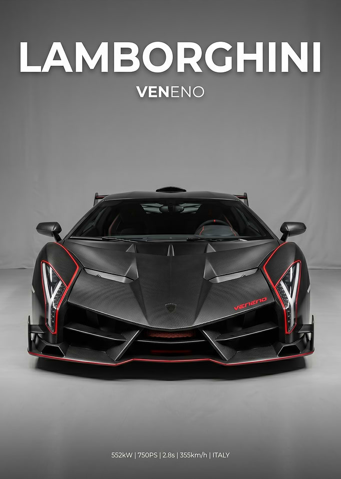 Lamborghini Veneno Carbon Fiber Supercar Poster