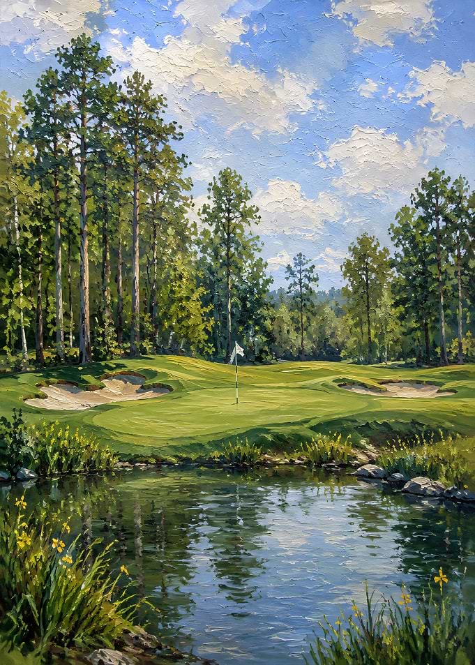 Oil Painting of Golf Course Hole