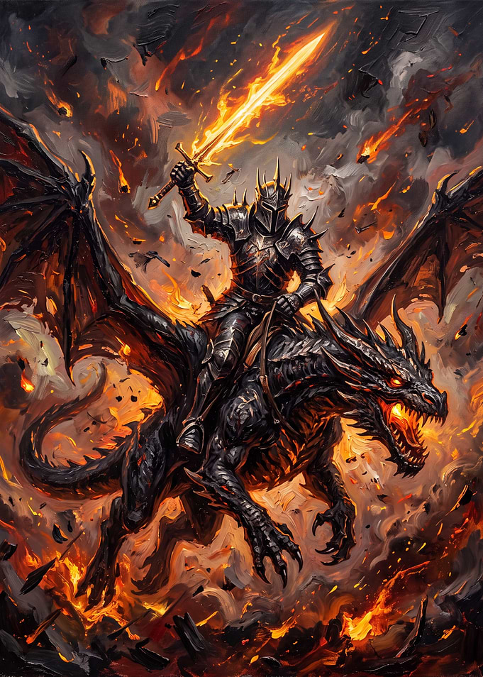 Dark Knight Riding Fire Dragon