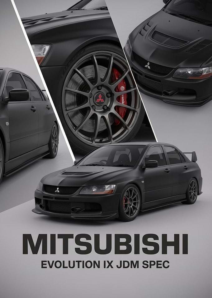 black art Mitsubishi Evolution IX JDM car Poster