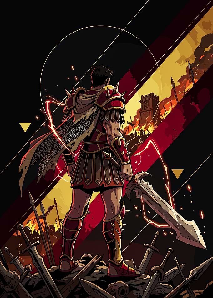 Roman Warrior Standing on Battlefield