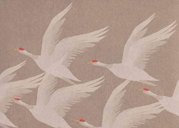 Traditional Japanese Red-Crowned Crane Pattern