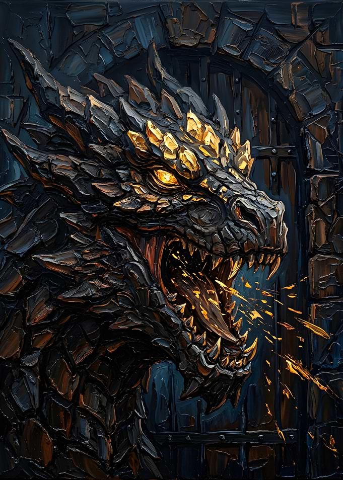 Textured Oil Painting of a Dragon