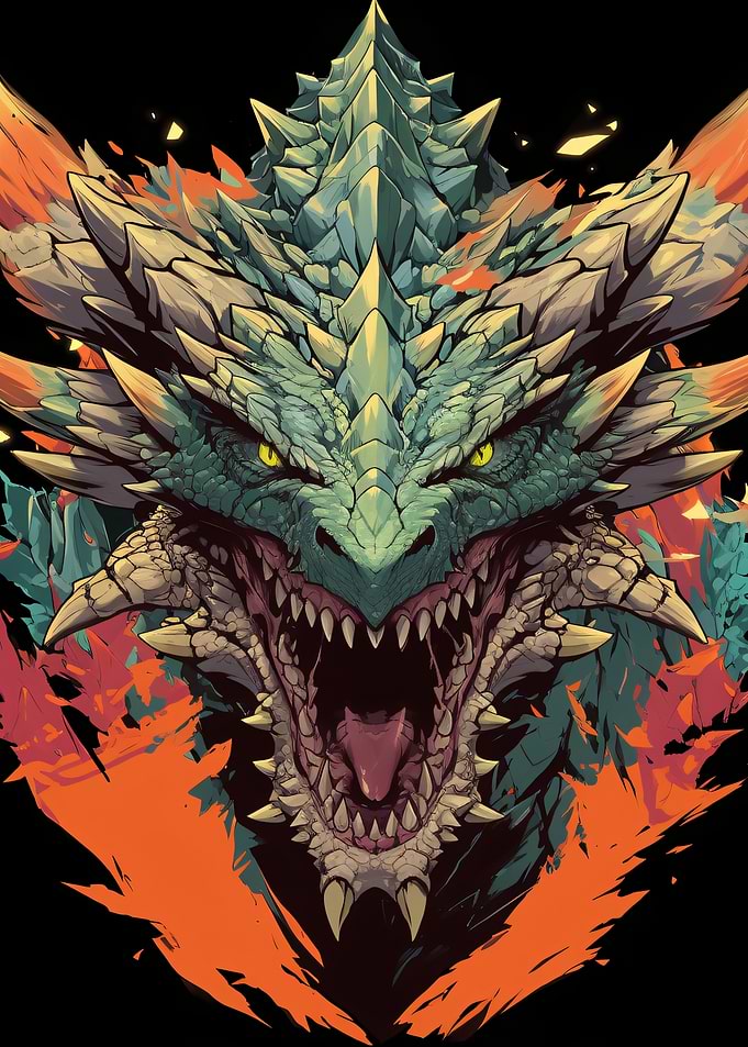 Fierce Roaring Dragon Head Portrait