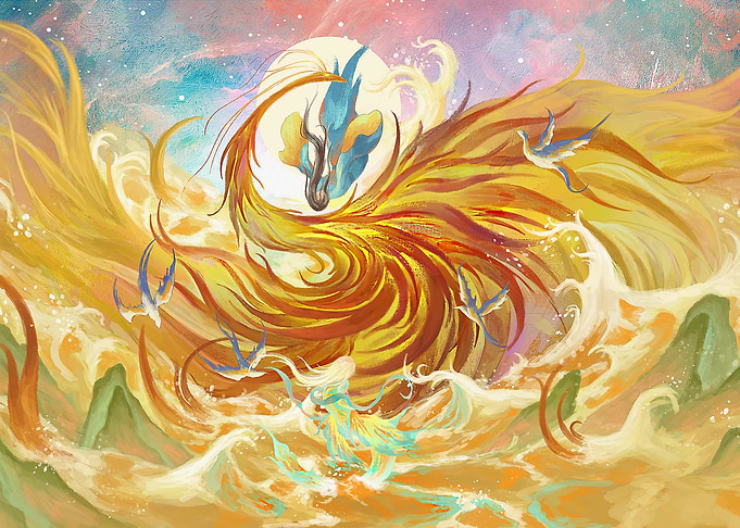 Ethereal Phoenix and Celestial Figures