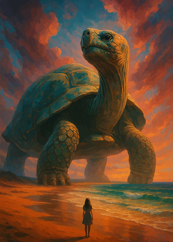 Giant Turtle on a Sunset Beach