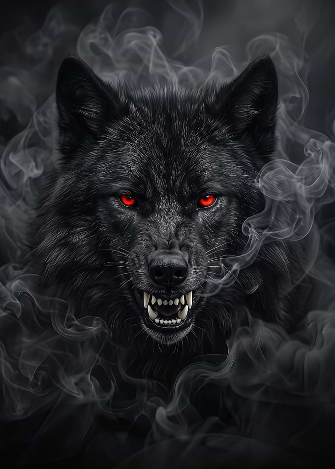 Fierce Black Wolf with Red Eyes poster