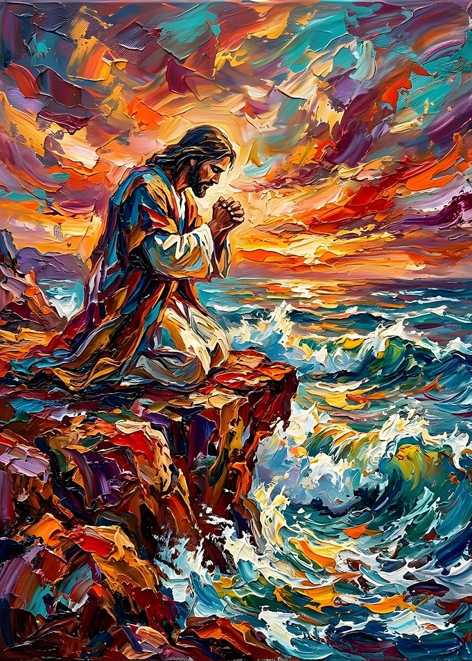 Jesus Praying by the Sea Painting