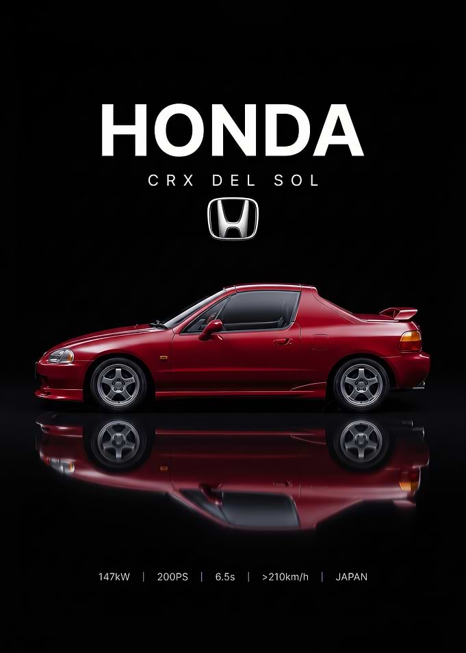 red sleek Honda CRX Del Sol car Poster