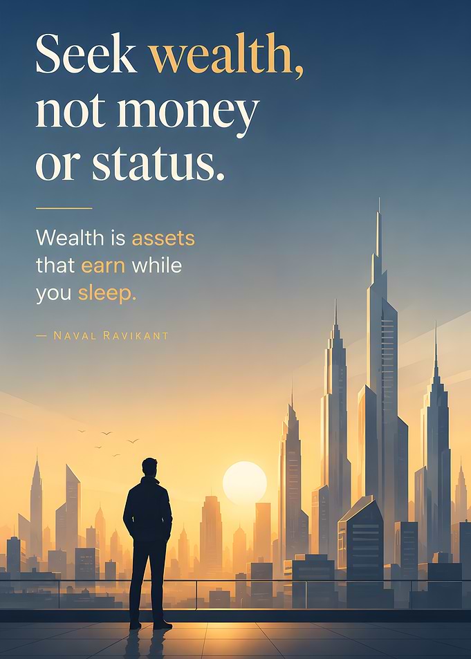 Naval Ravikant Inspirational Wealth Quote Poster