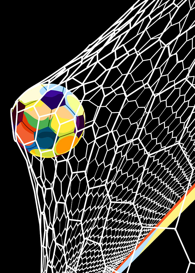 Colorful Soccer Ball in Goal Net