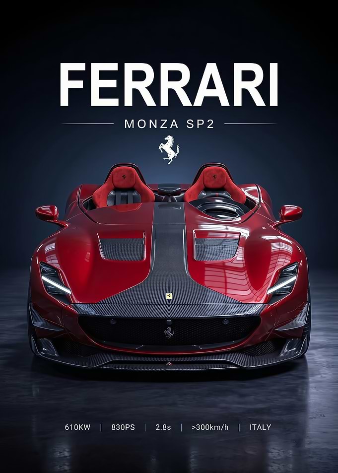 red sleek Monza SP2 Sports Car Poster