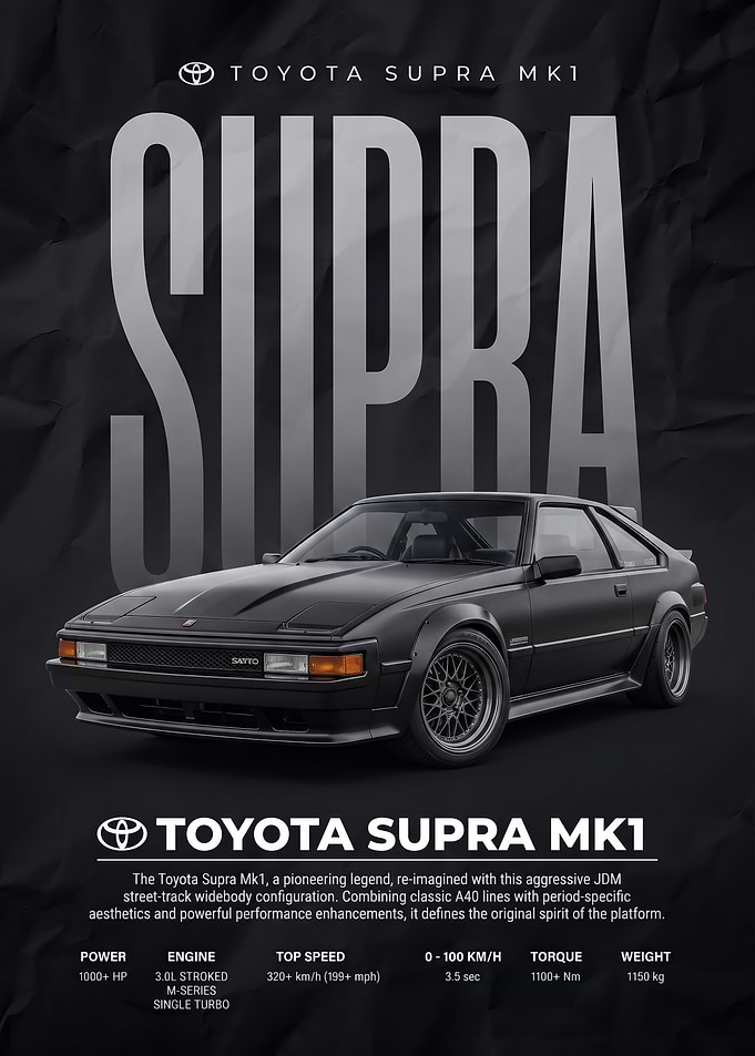 black Toyota Supra Mk1 JDM Poster