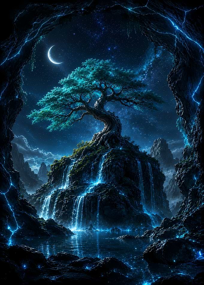 Bioluminescent Tree on Rocky Island