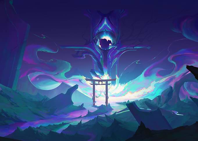 Ethereal Torii Gate in Mystical Landscape