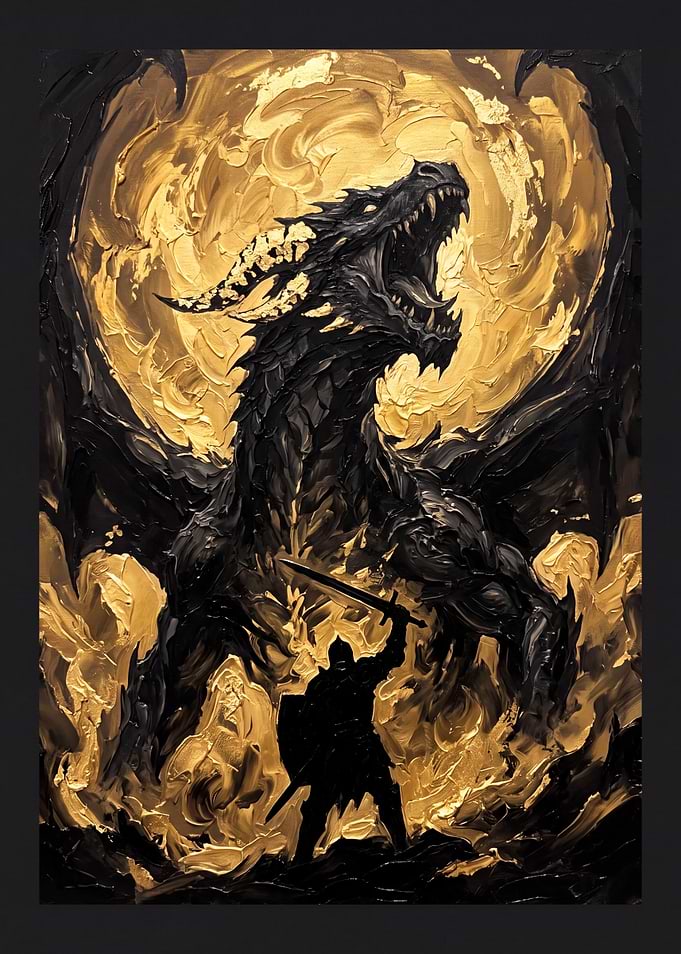 Knight Facing a Golden Dragon